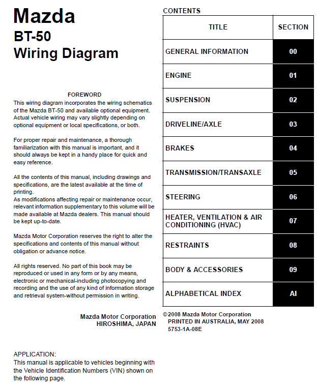 Workshop Manual [Mazda BT-50] 2006-2011