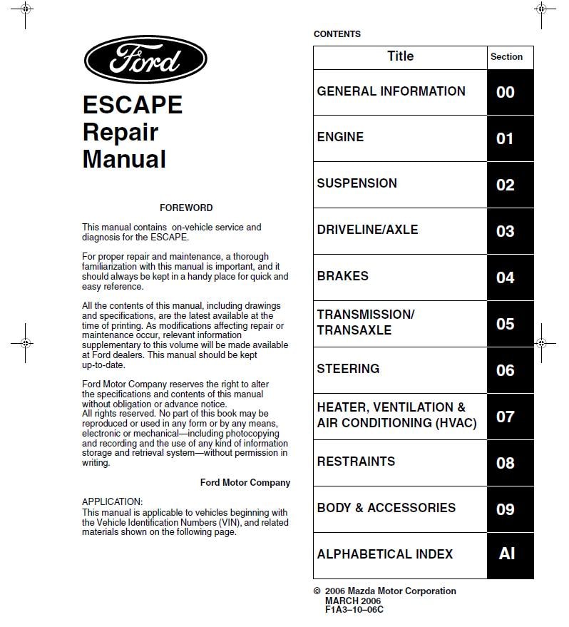 Workshop Manual [Ford Escape] 2008-2012